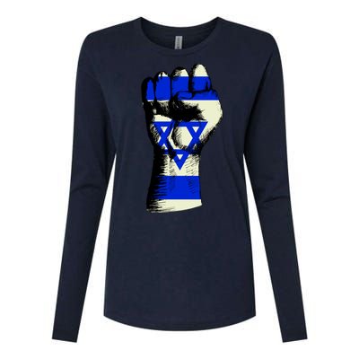 Israel Flag Fist Womens Cotton Relaxed Long Sleeve T-Shirt