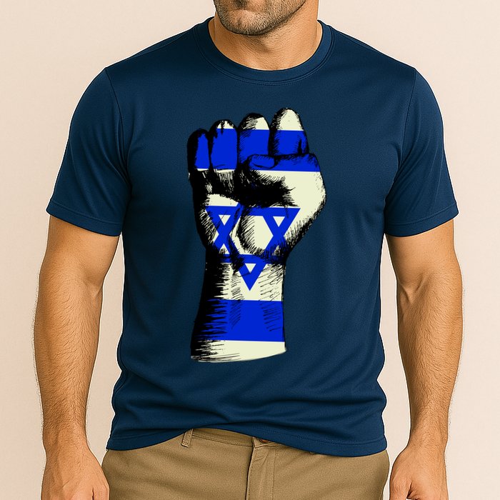 Israel Flag Fist Cooling Performance Crew T-Shirt