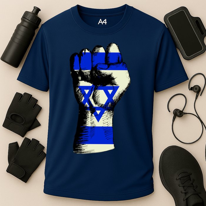 Israel Flag Fist Cooling Performance Crew T-Shirt
