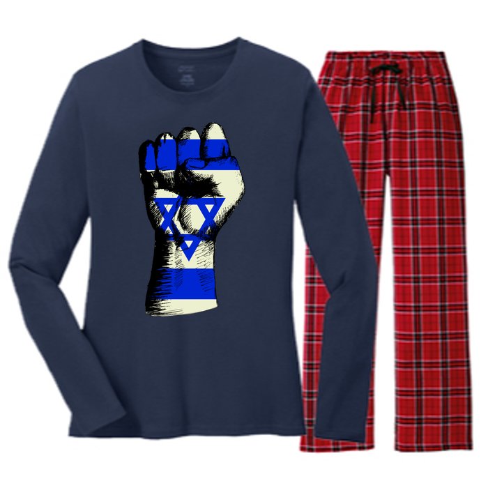 Israel Flag Fist Women's Long Sleeve Flannel Pajama Set 