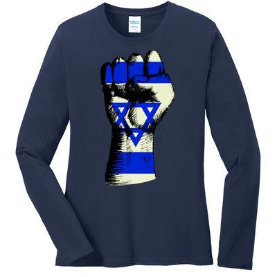 Israel Flag Fist Ladies Long Sleeve Shirt