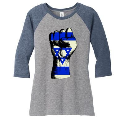 Israel Flag Fist Women's Tri-Blend 3/4-Sleeve Raglan Shirt