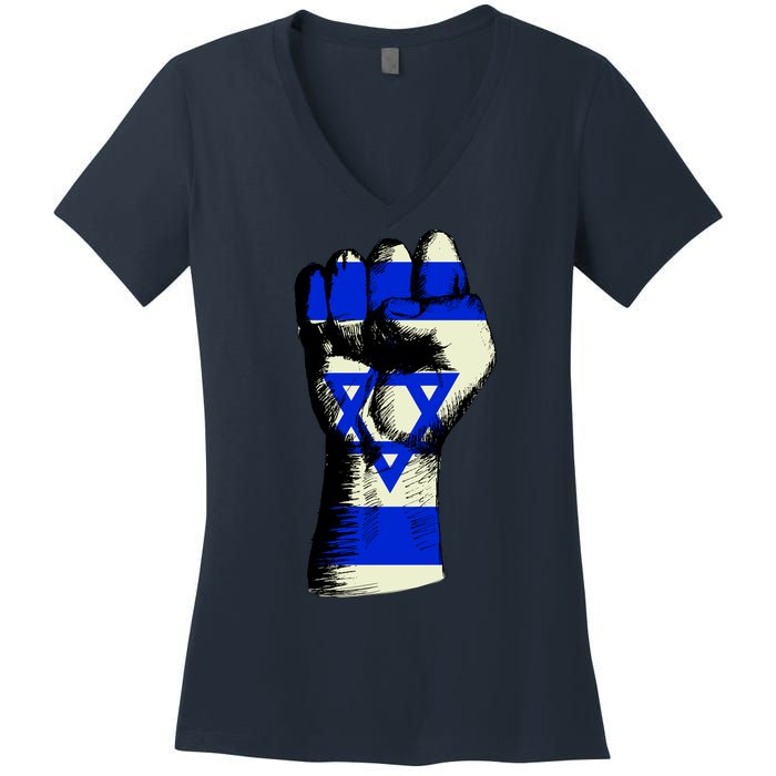 Israel Flag Fist Women's V-Neck T-Shirt