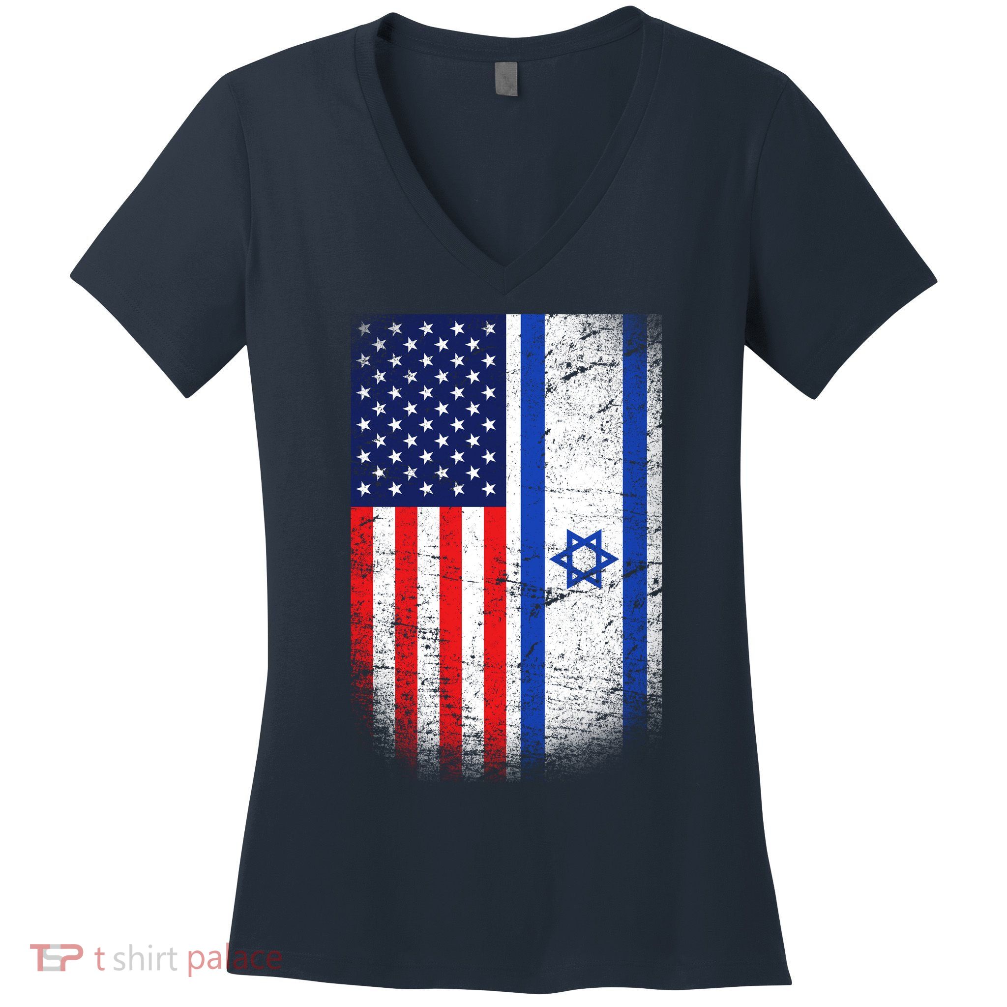 Israel Jewish American Flag Women's V-Neck T-Shirt
