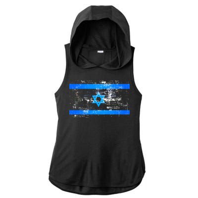 Israel Vintage Flag Ladies PosiCharge Tri-Blend Wicking Draft Hoodie Tank