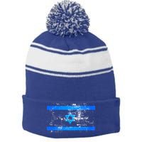 Israel Vintage Flag Stripe Pom Pom Beanie