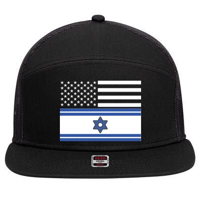 Israeli American Flag 7 Panel Mesh Trucker Snapback Hat