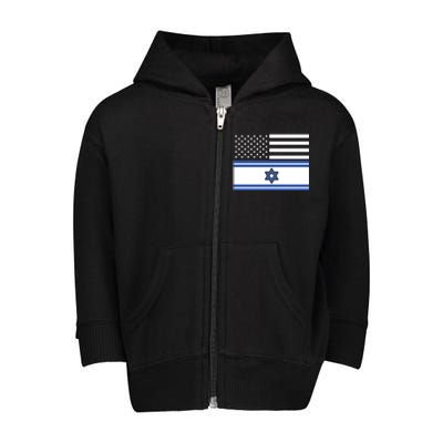 Israeli American Flag Toddler Zip Fleece Hoodie