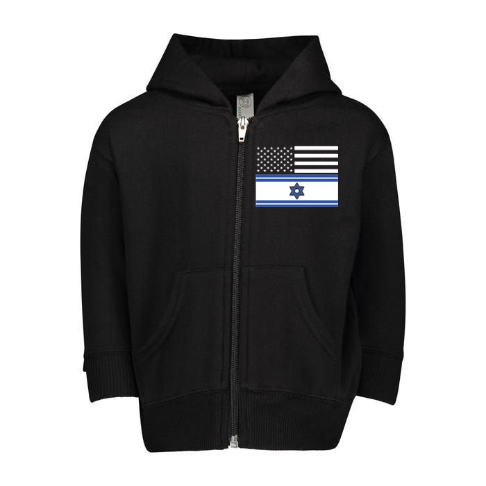 Israeli American Flag Toddler Zip Fleece Hoodie