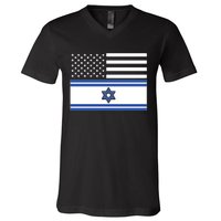 Israeli American Flag V-Neck T-Shirt