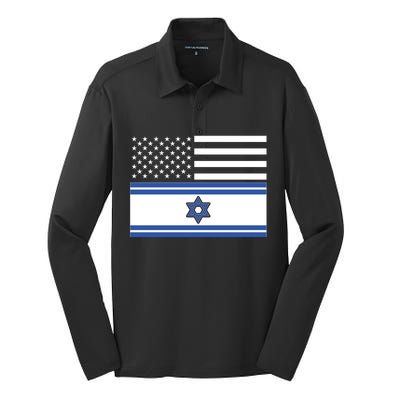 Israeli American Flag Silk Touch Performance Long Sleeve Polo