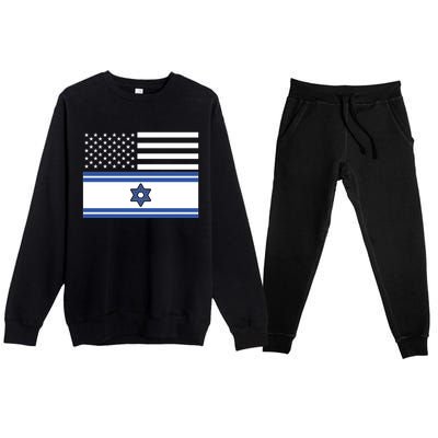 Israeli American Flag Premium Crewneck Sweatsuit Set