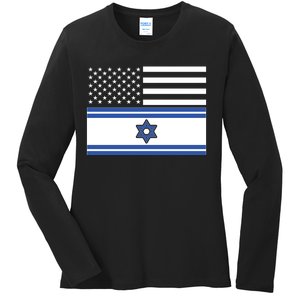 Israeli American Flag Ladies Long Sleeve Shirt