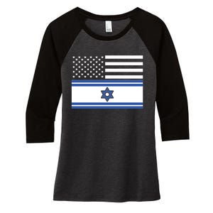 Israeli American Flag Women's Tri-Blend 3/4-Sleeve Raglan Shirt