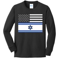 Israeli American Flag Kids Long Sleeve Shirt