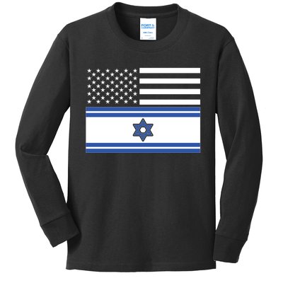 Israeli American Flag Kids Long Sleeve Shirt