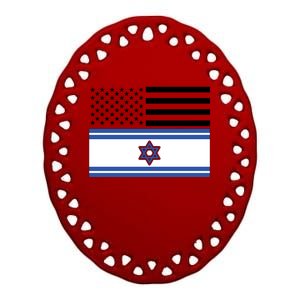 Israeli American Flag Ceramic Oval Ornament