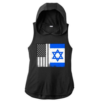 Israeli American Flag Pride Israel USA Ladies PosiCharge Tri-Blend Wicking Draft Hoodie Tank