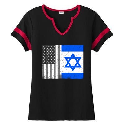 Israeli American Flag Pride Israel USA Ladies Halftime Notch Neck Tee