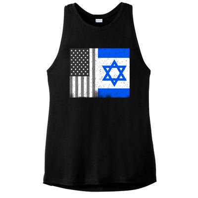 Israeli American Flag Pride Israel USA Ladies PosiCharge Tri-Blend Wicking Tank