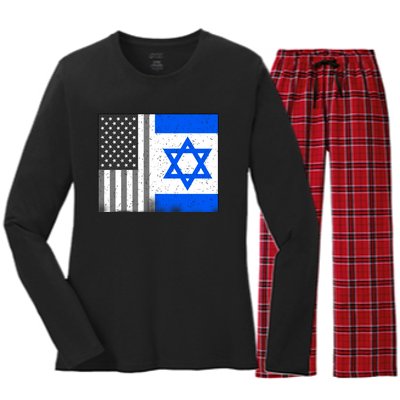 Israeli American Flag Pride Israel USA Women's Long Sleeve Flannel Pajama Set 