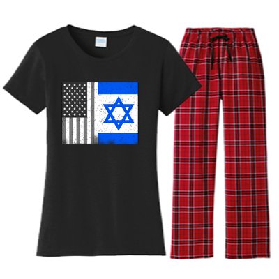 Israeli American Flag Pride Israel USA Women's Flannel Pajama Set