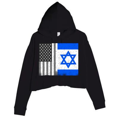 Israeli American Flag Pride Israel USA Crop Fleece Hoodie