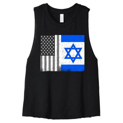 Israeli American Flag Pride Israel USA Women's Racerback Cropped Tank