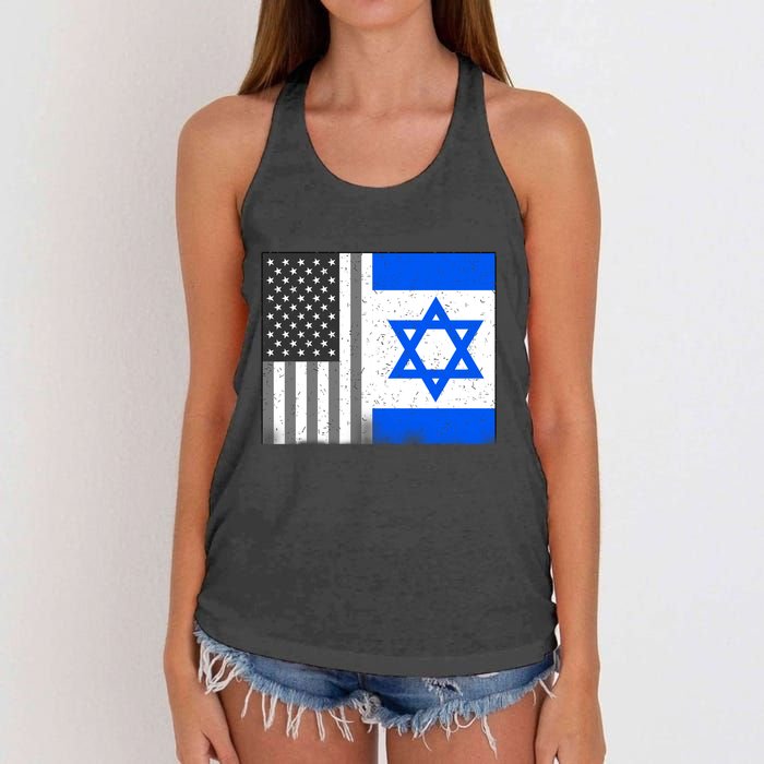 Israeli American Flag Pride Israel USA Women's Knotted Racerback Tank