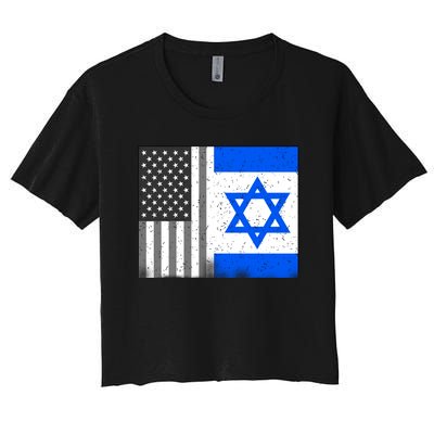 Israeli American Flag Pride Israel USA Women's Crop Top Tee