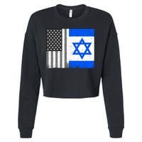 Israeli American Flag Pride Israel USA Cropped Pullover Crew