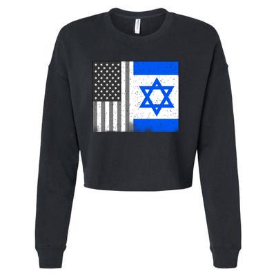 Israeli American Flag Pride Israel USA Cropped Pullover Crew