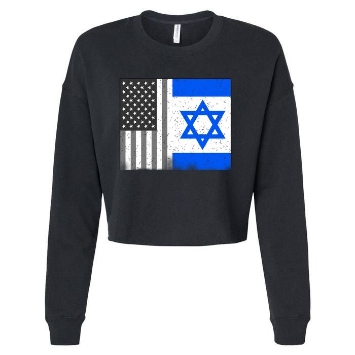 Israeli American Flag Pride Israel USA Cropped Pullover Crew