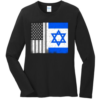 Israeli American Flag Pride Israel USA Ladies Long Sleeve Shirt