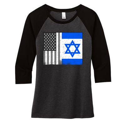 Israeli American Flag Pride Israel USA Women's Tri-Blend 3/4-Sleeve Raglan Shirt