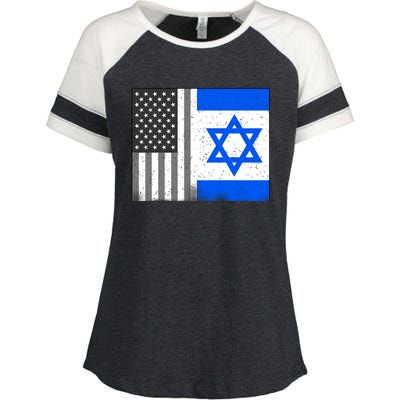 Israeli American Flag Pride Israel USA Enza Ladies Jersey Colorblock Tee