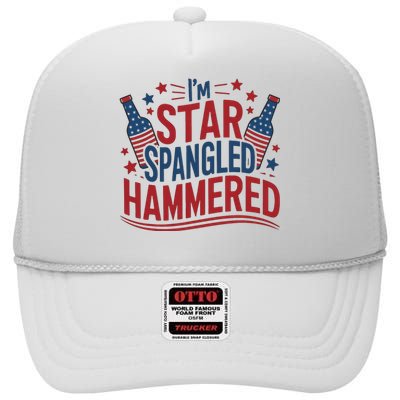 IM Star Spangled Hammered Funny 4th Of July High Crown Mesh Back Trucker Hat