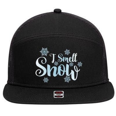 I Smell Snow Cute Snowflakes Snowy Winter Holiday Christmas Gift 7 Panel Mesh Trucker Snapback Hat