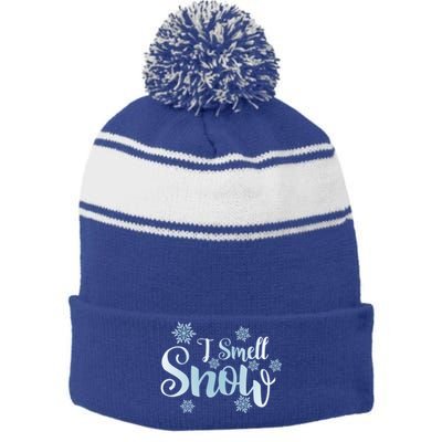 I Smell Snow Cute Snowflakes Snowy Winter Holiday Christmas Gift Stripe Pom Pom Beanie