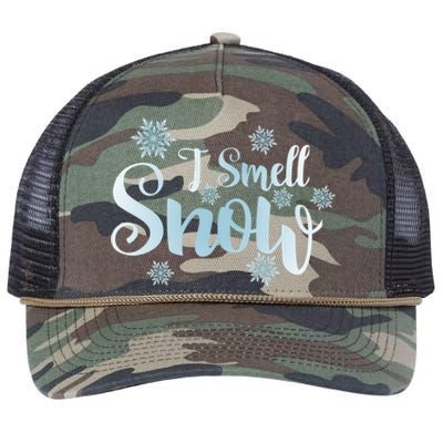 I Smell Snow Cute Snowflakes Snowy Winter Holiday Christmas Gift Retro Rope Trucker Hat Cap