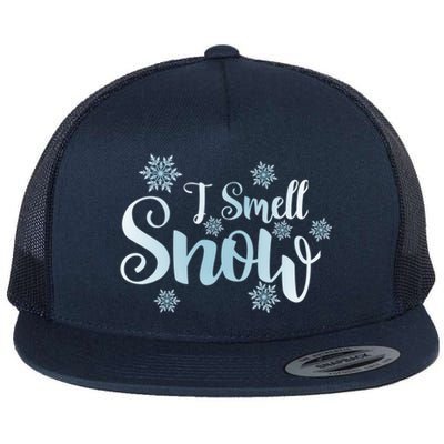 I Smell Snow Cute Snowflakes Snowy Winter Holiday Christmas Gift Flat Bill Trucker Hat