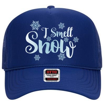 I Smell Snow Cute Snowflakes Snowy Winter Holiday Christmas Gift High Crown Mesh Back Trucker Hat