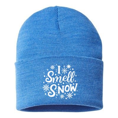 I Smell Snow Funny Christmas Time Winter Weather Snowflakes Gift Sustainable Knit Beanie