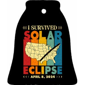 I Survived Solar Eclipse April 8 2024 Ceramic Bell Ornament