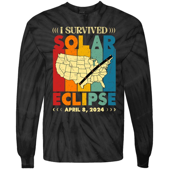 I Survived Solar Eclipse April 8 2024 Tie-Dye Long Sleeve Shirt