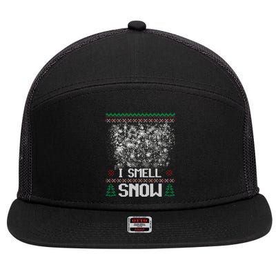 I Smell Snow Blizzard Fun Funny Xmas Gift 7 Panel Mesh Trucker Snapback Hat