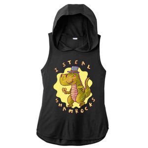 I Steal Shamrocks Dinosaur Ladies PosiCharge Tri-Blend Wicking Draft Hoodie Tank