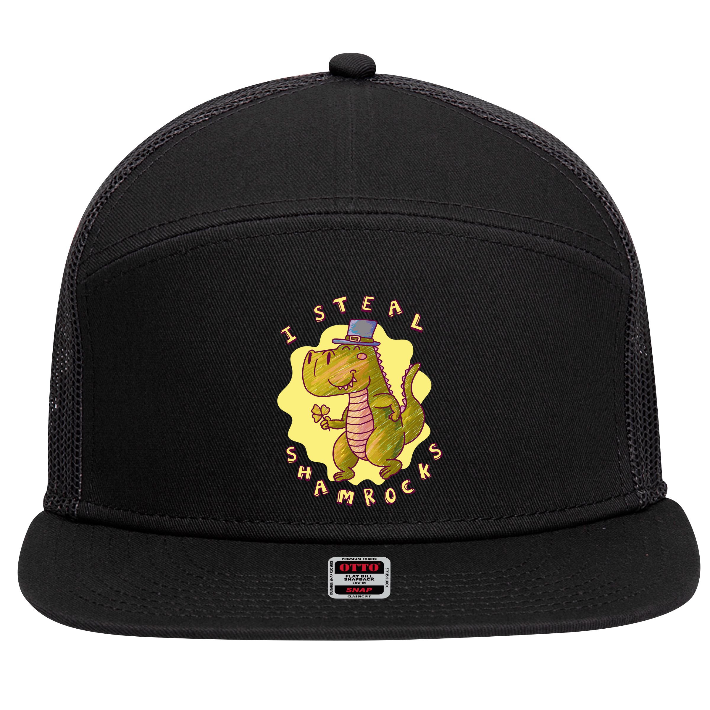 I Steal Shamrocks Dinosaur 7 Panel Mesh Trucker Snapback Hat