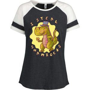 I Steal Shamrocks Dinosaur Enza Ladies Jersey Colorblock Tee