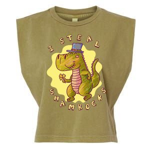 I Steal Shamrocks Dinosaur Garment-Dyed Women's Muscle Tee